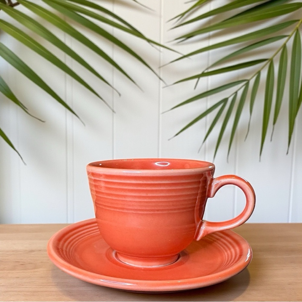 Fiesta by Homer Laughlin China Co. Teacup & Saucer – Orange (Possibly Poppy)